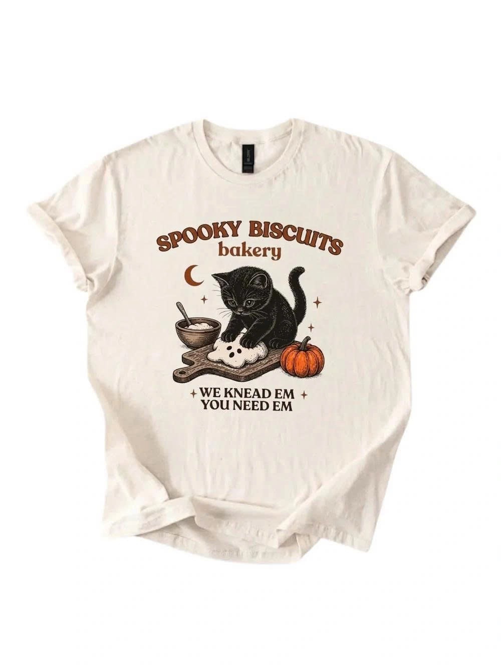 Spooky Biscuits Bakery Cat T-Shirt - Cream